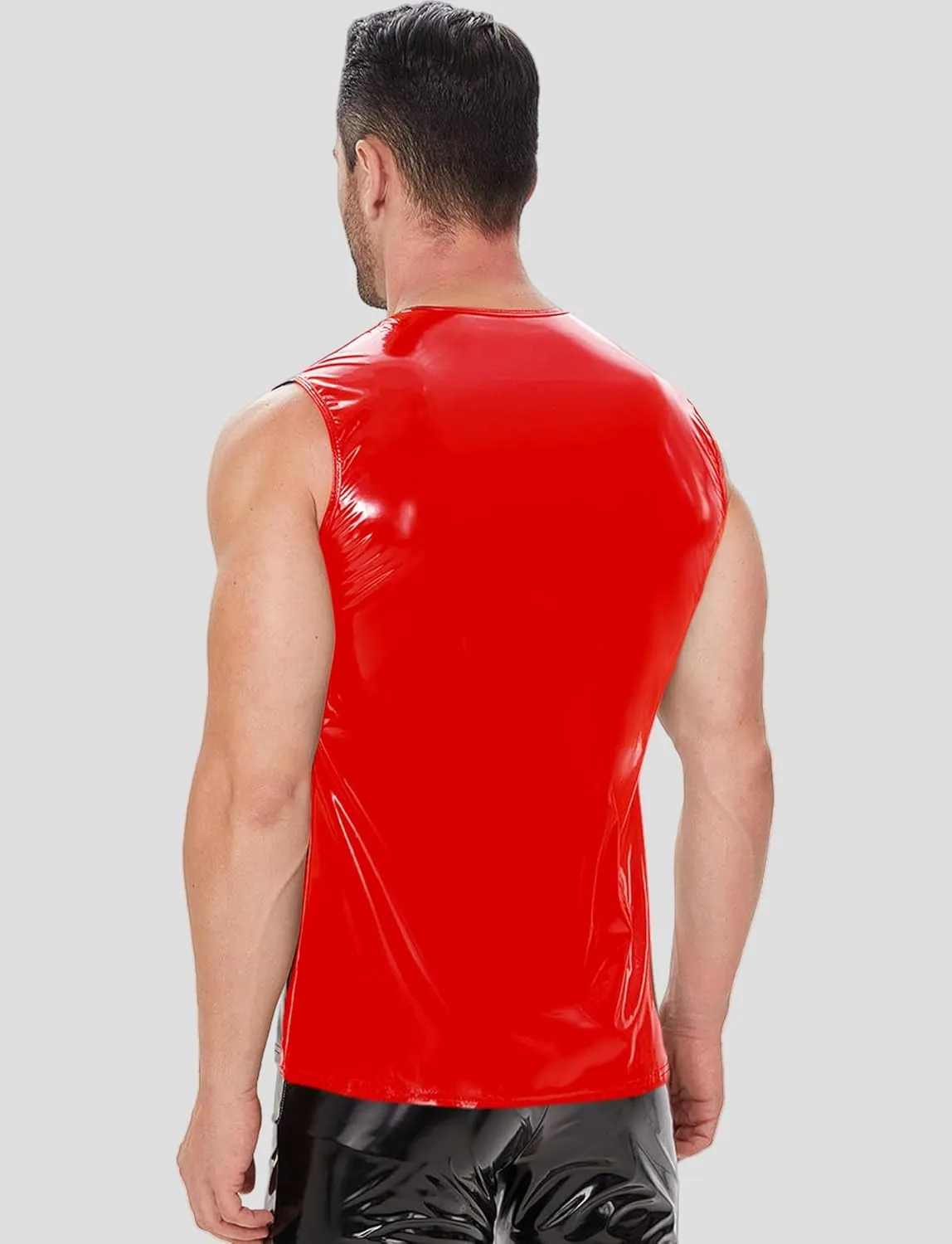 Panegy Men's Liquid Shiny Leather Shirt Jacket Slim Fit Wetlook Party Nightout Club 70s/80s Disco Blouse Tshirt