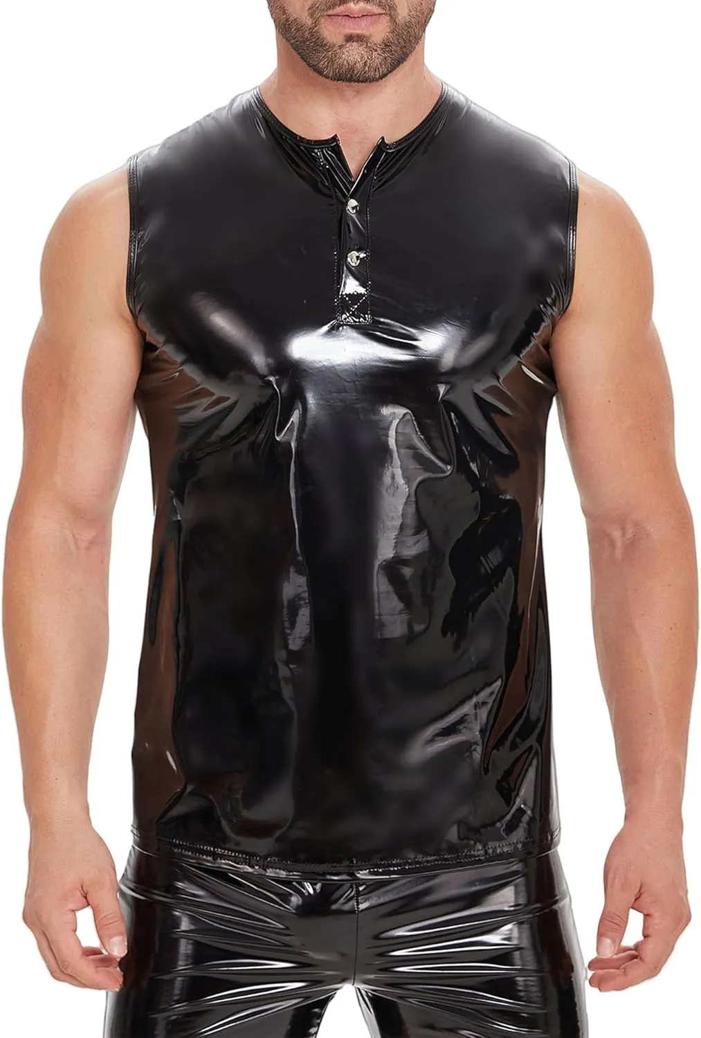Panegy Men's Liquid Shiny Leather Shirt Jacket Slim Fit Wetlook Party Nightout Club 70s/80s Disco Blouse Tshirt