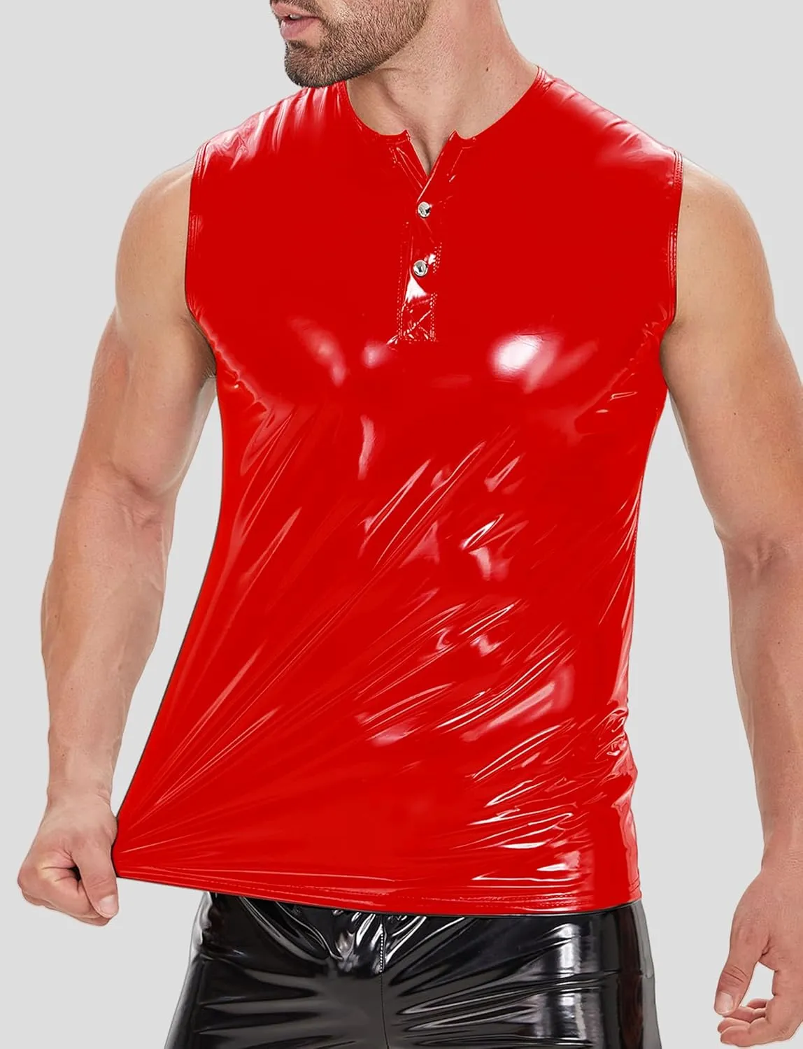 Panegy Men's Liquid Shiny Leather Shirt Jacket Slim Fit Wetlook Party Nightout Club 70s/80s Disco Blouse Tshirt