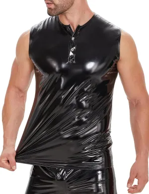 Panegy Men's Liquid Shiny Leather Shirt Jacket Slim Fit Wetlook Party Nightout Club 70s/80s Disco Blouse Tshirt