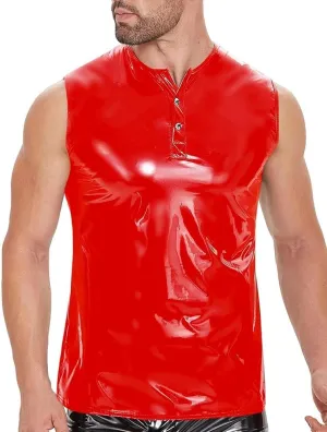 Panegy Men's Liquid Shiny Leather Shirt Jacket Slim Fit Wetlook Party Nightout Club 70s/80s Disco Blouse Tshirt