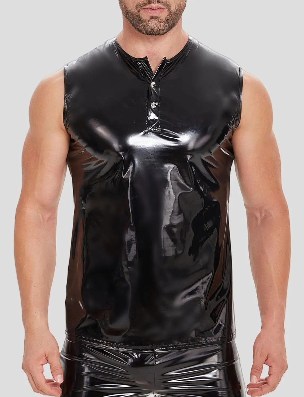 Panegy Men's Liquid Shiny Leather Shirt Jacket Slim Fit Wetlook Party Nightout Club 70s/80s Disco Blouse Tshirt