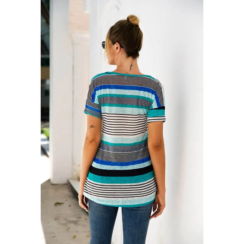 Patchwork V-neck T-shirt