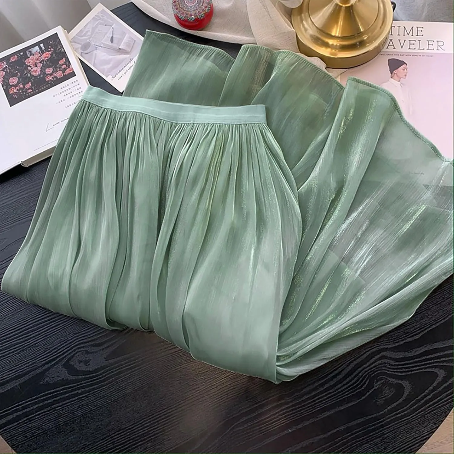Pleated Midi Skirts for Women High Waisted Chiffon Flare Casual Skirt 2025 Trendy A-Line Mesh Layered Tulle Skirts