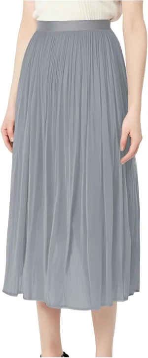 Pleated Midi Skirts for Women High Waisted Chiffon Flare Casual Skirt 2025 Trendy A-Line Mesh Layered Tulle Skirts