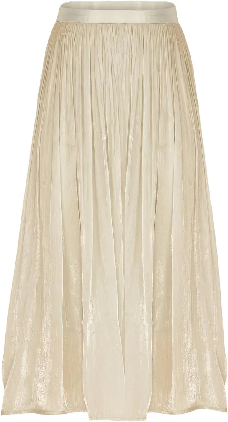 Pleated Midi Skirts for Women High Waisted Chiffon Flare Casual Skirt 2025 Trendy A-Line Mesh Layered Tulle Skirts