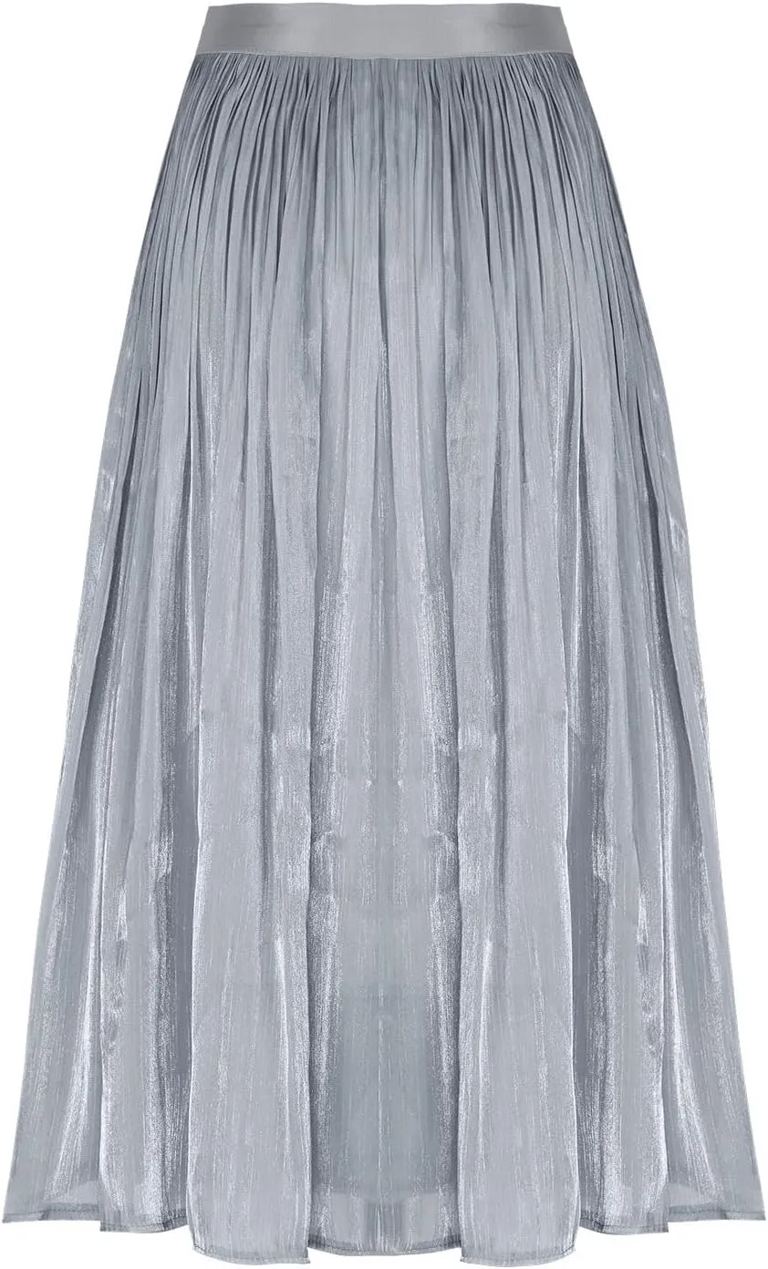 Pleated Midi Skirts for Women High Waisted Chiffon Flare Casual Skirt 2025 Trendy A-Line Mesh Layered Tulle Skirts