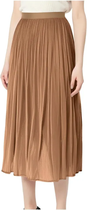 Pleated Midi Skirts for Women High Waisted Chiffon Flare Casual Skirt 2025 Trendy A-Line Mesh Layered Tulle Skirts