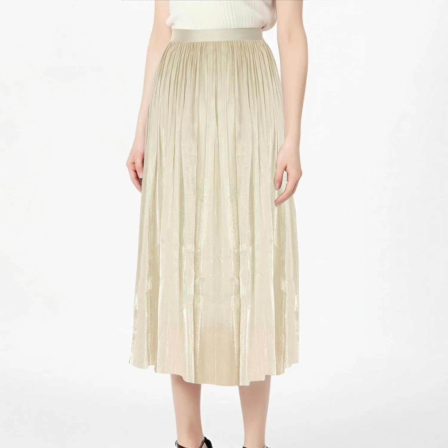 Pleated Midi Skirts for Women High Waisted Chiffon Flare Casual Skirt 2025 Trendy A-Line Mesh Layered Tulle Skirts