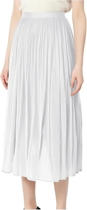 Pleated Midi Skirts for Women High Waisted Chiffon Flare Casual Skirt 2025 Trendy A-Line Mesh Layered Tulle Skirts