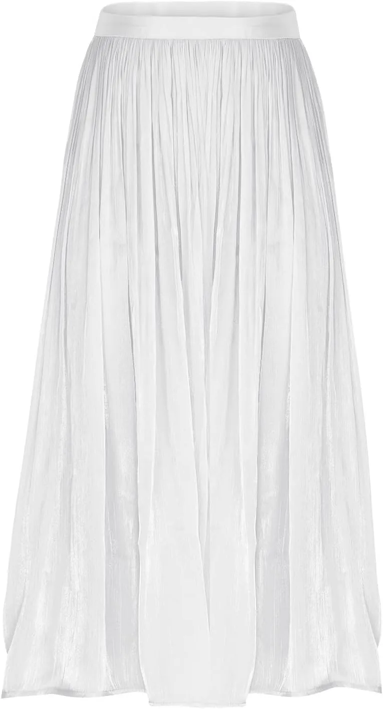 Pleated Midi Skirts for Women High Waisted Chiffon Flare Casual Skirt 2025 Trendy A-Line Mesh Layered Tulle Skirts