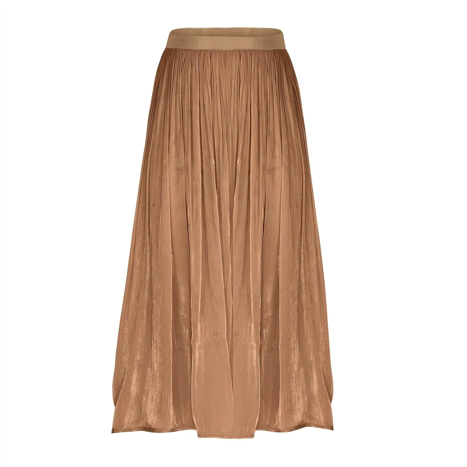 Pleated Midi Skirts for Women High Waisted Chiffon Flare Casual Skirt 2025 Trendy A-Line Mesh Layered Tulle Skirts
