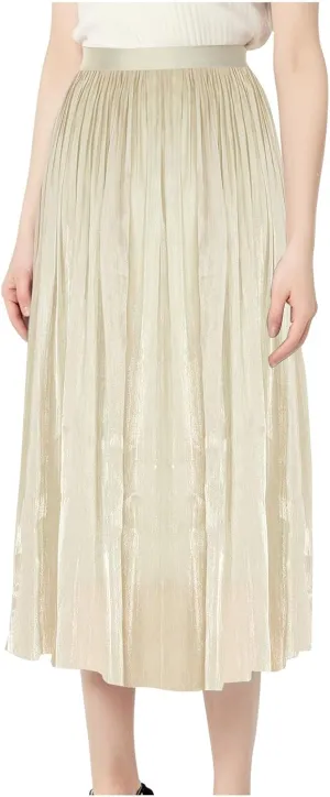 Pleated Midi Skirts for Women High Waisted Chiffon Flare Casual Skirt 2025 Trendy A-Line Mesh Layered Tulle Skirts