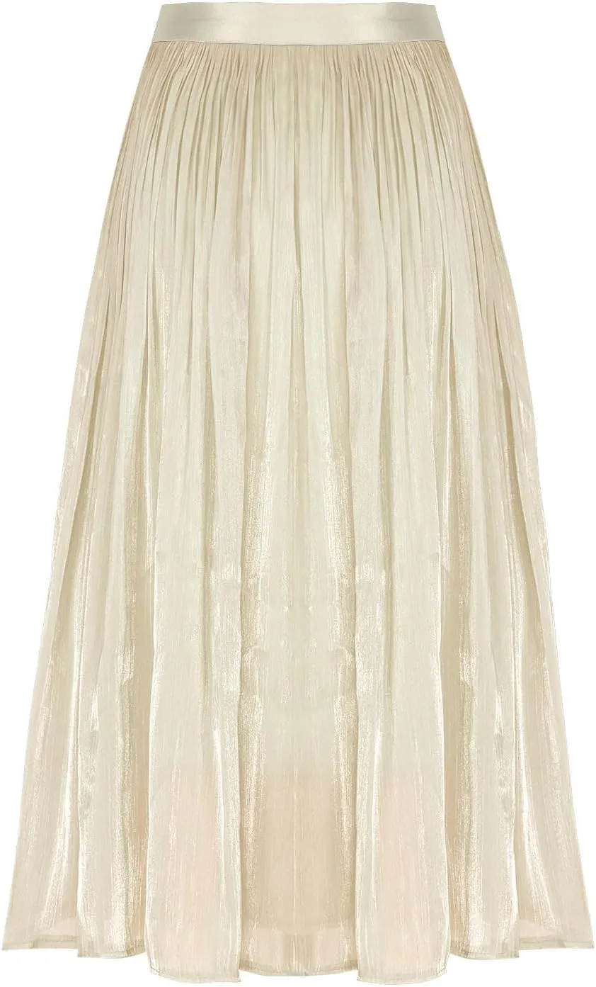 Pleated Midi Skirts for Women High Waisted Chiffon Flare Casual Skirt 2025 Trendy A-Line Mesh Layered Tulle Skirts