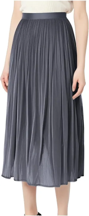 Pleated Midi Skirts for Women High Waisted Chiffon Flare Casual Skirt 2025 Trendy A-Line Mesh Layered Tulle Skirts
