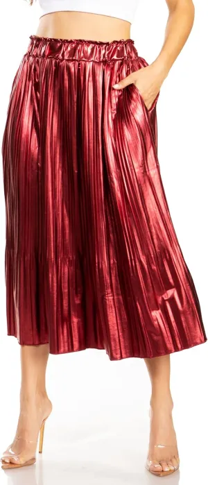 Pleated Midi Skirts for Women with Pockets, Elastic High Waisted Skirt Reg & Plus Size Womens Summer Skirts Trendy 2023