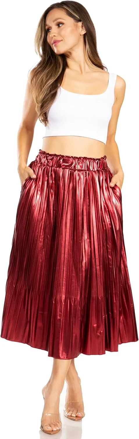 Pleated Midi Skirts for Women with Pockets, Elastic High Waisted Skirt Reg & Plus Size Womens Summer Skirts Trendy 2023