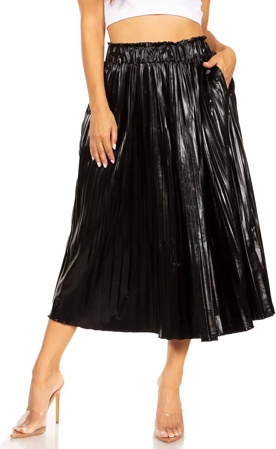 Pleated Midi Skirts for Women with Pockets, Elastic High Waisted Skirt Reg & Plus Size Womens Summer Skirts Trendy 2023