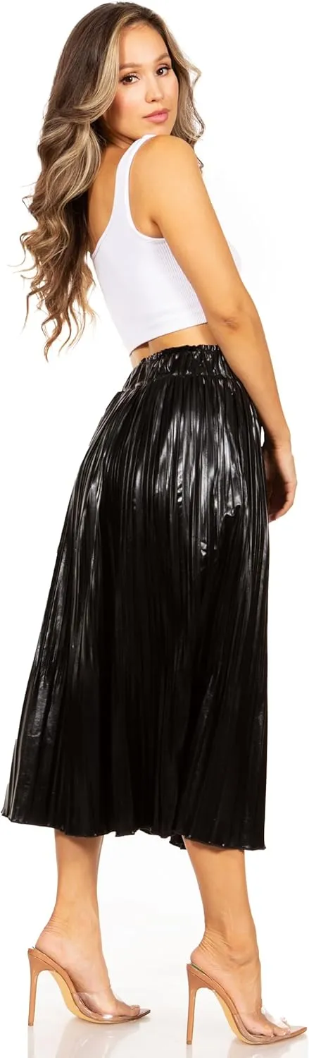 Pleated Midi Skirts for Women with Pockets, Elastic High Waisted Skirt Reg & Plus Size Womens Summer Skirts Trendy 2023