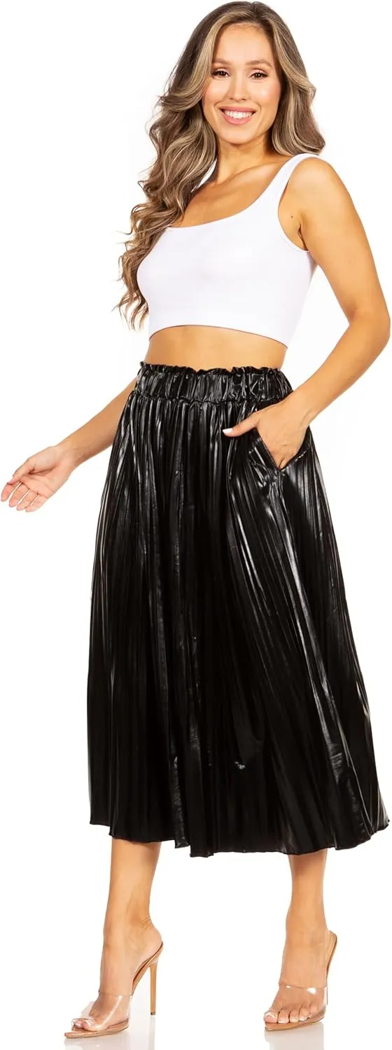 Pleated Midi Skirts for Women with Pockets, Elastic High Waisted Skirt Reg & Plus Size Womens Summer Skirts Trendy 2023