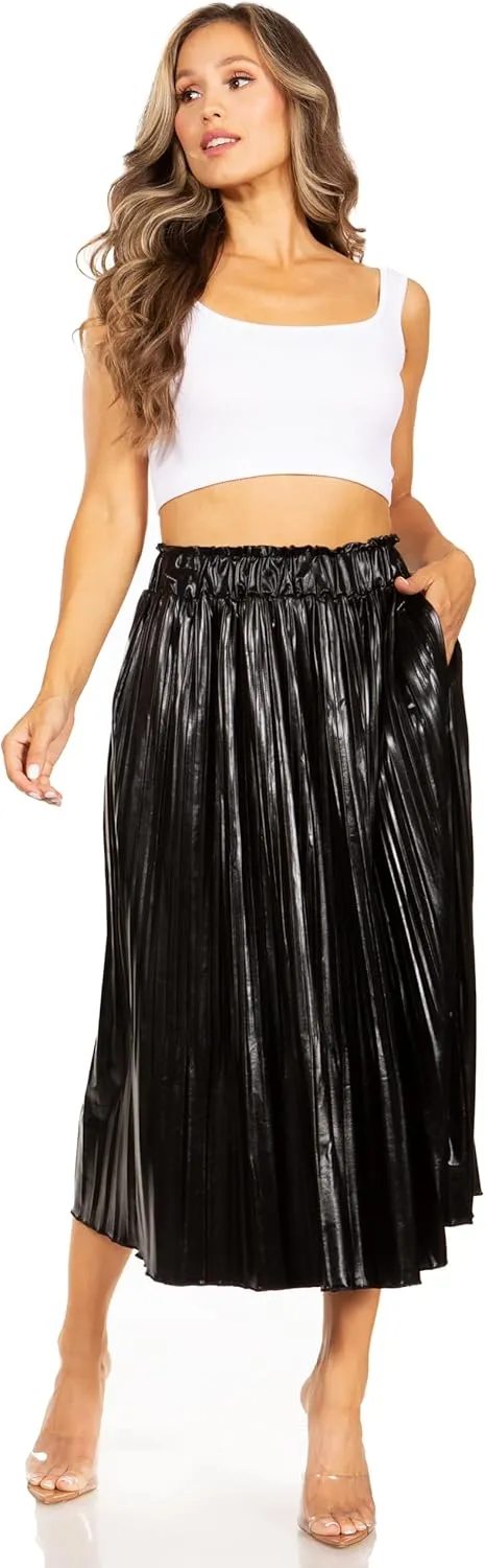 Pleated Midi Skirts for Women with Pockets, Elastic High Waisted Skirt Reg & Plus Size Womens Summer Skirts Trendy 2023
