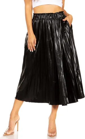 Pleated Midi Skirts for Women with Pockets, Elastic High Waisted Skirt Reg & Plus Size Womens Summer Skirts Trendy 2023