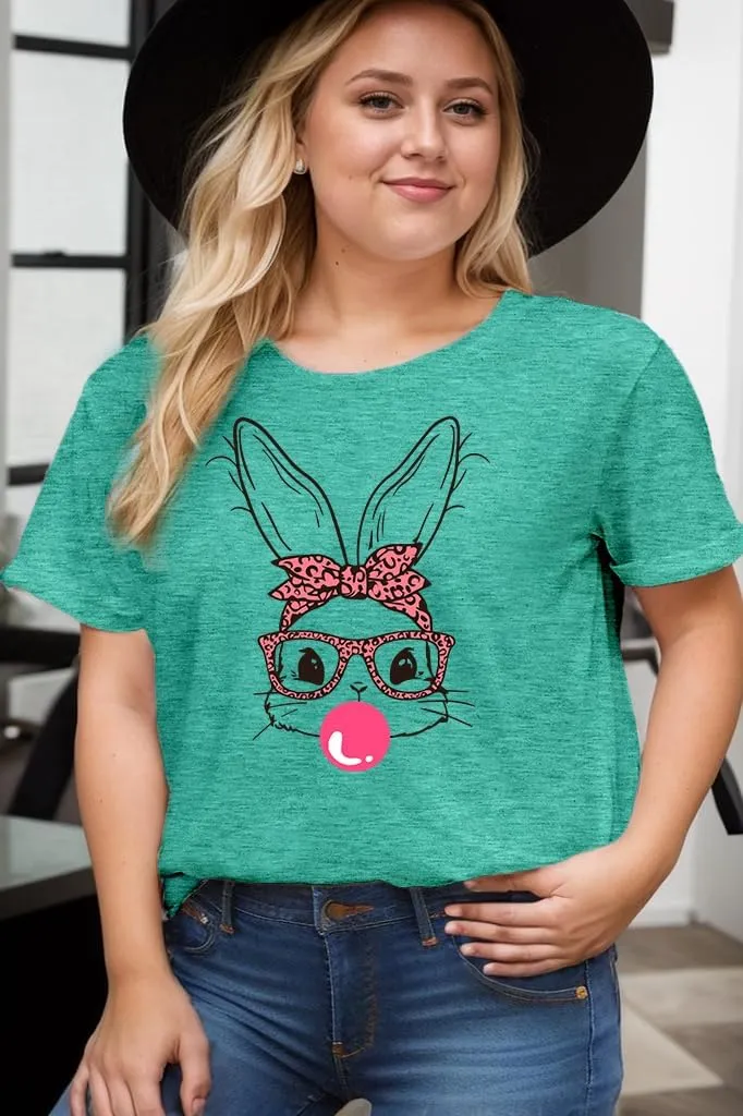Plus Size Easter Shirts for Women Funny Bunny Rabbit Graphic T-Shirt Easter Holiday Short Sleeve Tee Tops