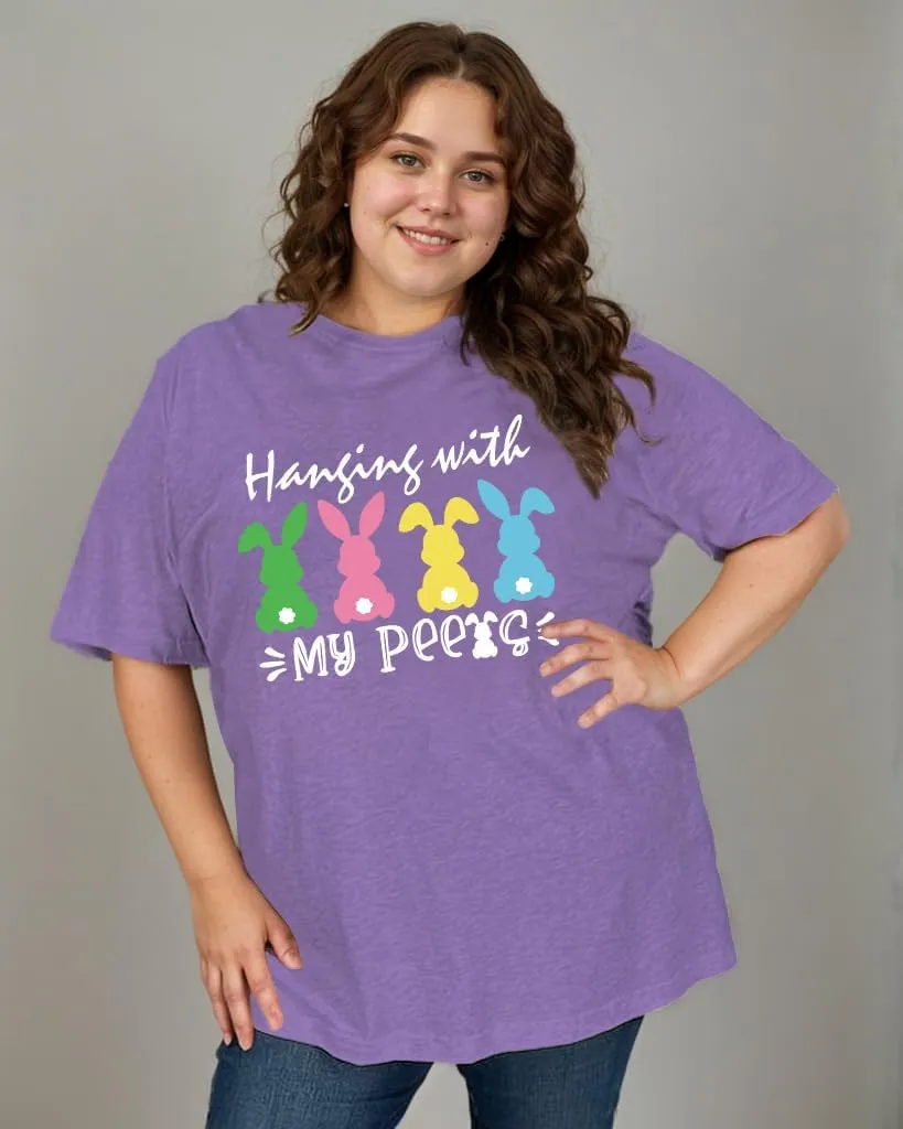 Plus Size Easter Shirts for Women Funny Bunny Rabbit Graphic T-Shirt Easter Holiday Short Sleeve Tee Tops