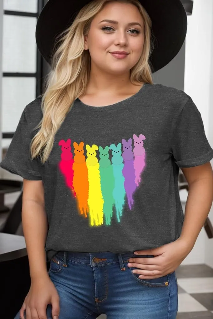 Plus Size Easter Shirts for Women Funny Bunny Rabbit Graphic T-Shirt Easter Holiday Short Sleeve Tee Tops