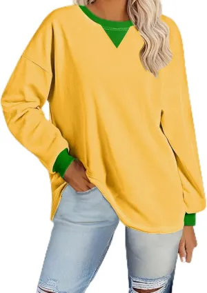 Plus Size Tops for Women Casual Long Sleeve Hoodie Round Neck Color Block Sweatshirts Daily Trendy Pullover Top