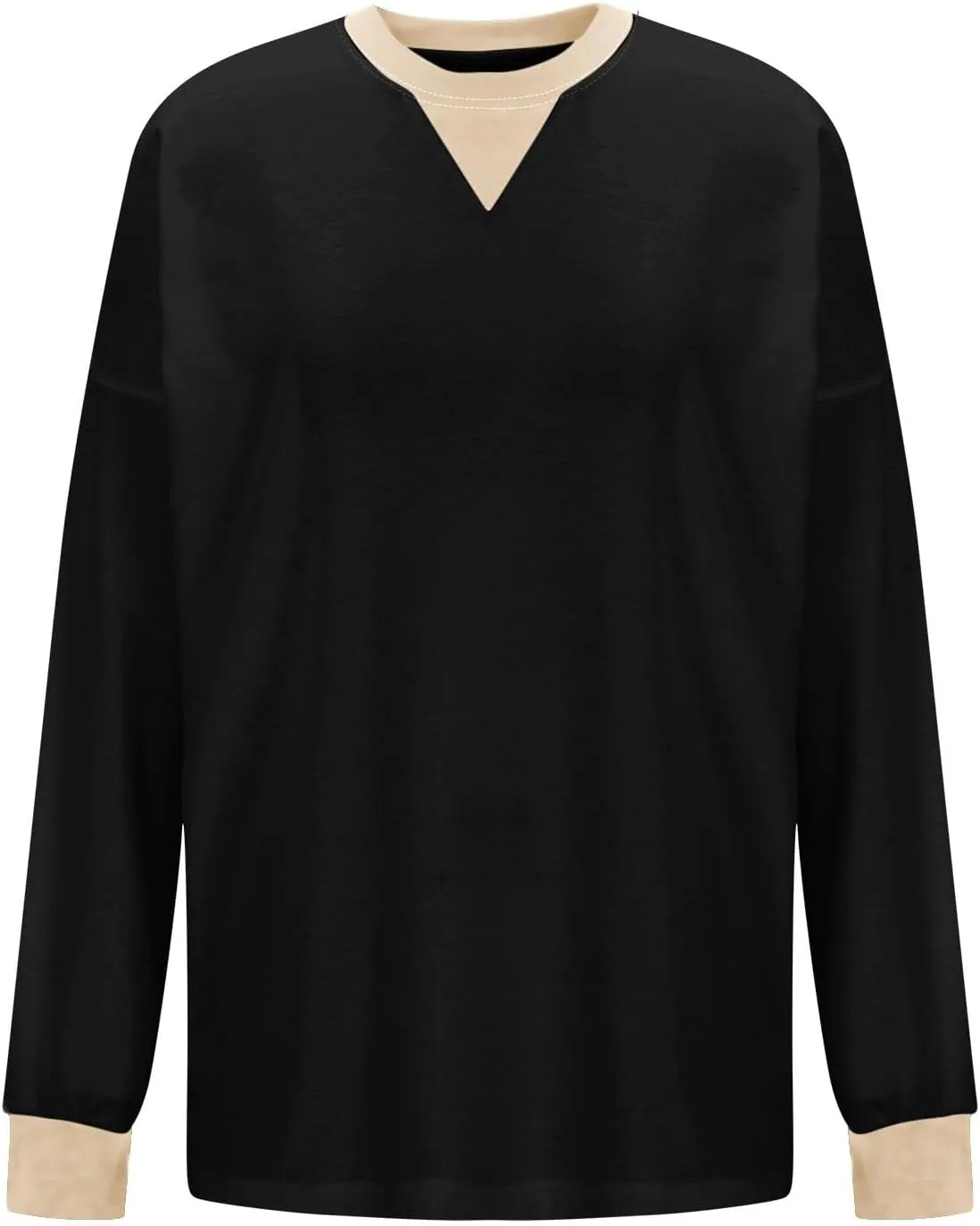 Plus Size Tops for Women Casual Long Sleeve Hoodie Round Neck Color Block Sweatshirts Daily Trendy Pullover Top