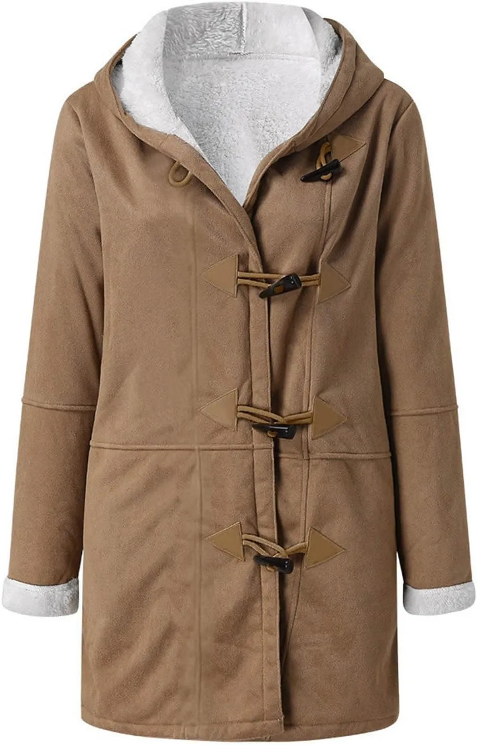 Plus Size Winter Coats For Women 2024 Warm Sherpa Fleece Lined Jackets Horn Button Hooded Suede Pea Coat Outerwear