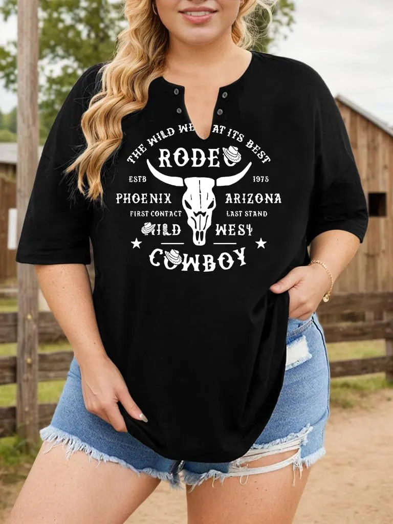 Plus Size Women's Country Concert Outfits V Neck Western Cowgirl Cowboy Shirts Vintage Graphic Tees Casual Summer Tops