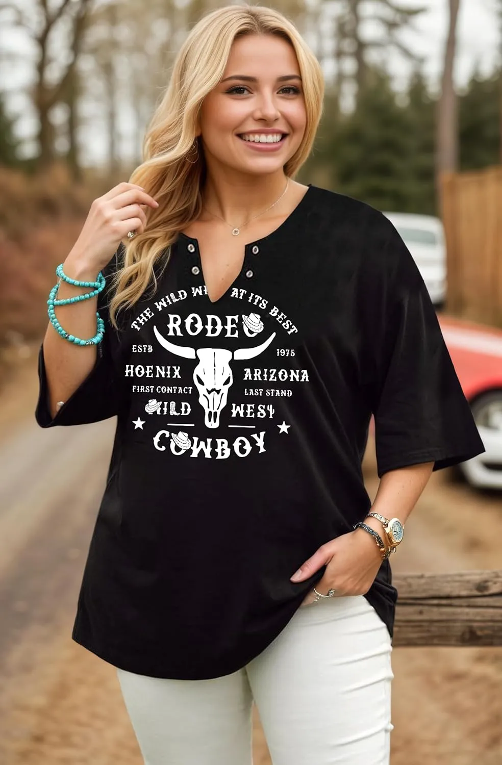 Plus Size Women's Country Concert Outfits V Neck Western Cowgirl Cowboy Shirts Vintage Graphic Tees Casual Summer Tops
