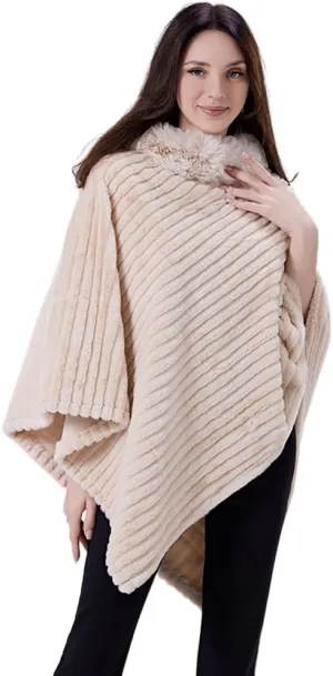 Ponchos for Women Shawls and Wraps, Women Cape Winter Faux Fur Trim Coat, Chenille Faux Fur Collar Cloak, Dressy Cloak for Pa