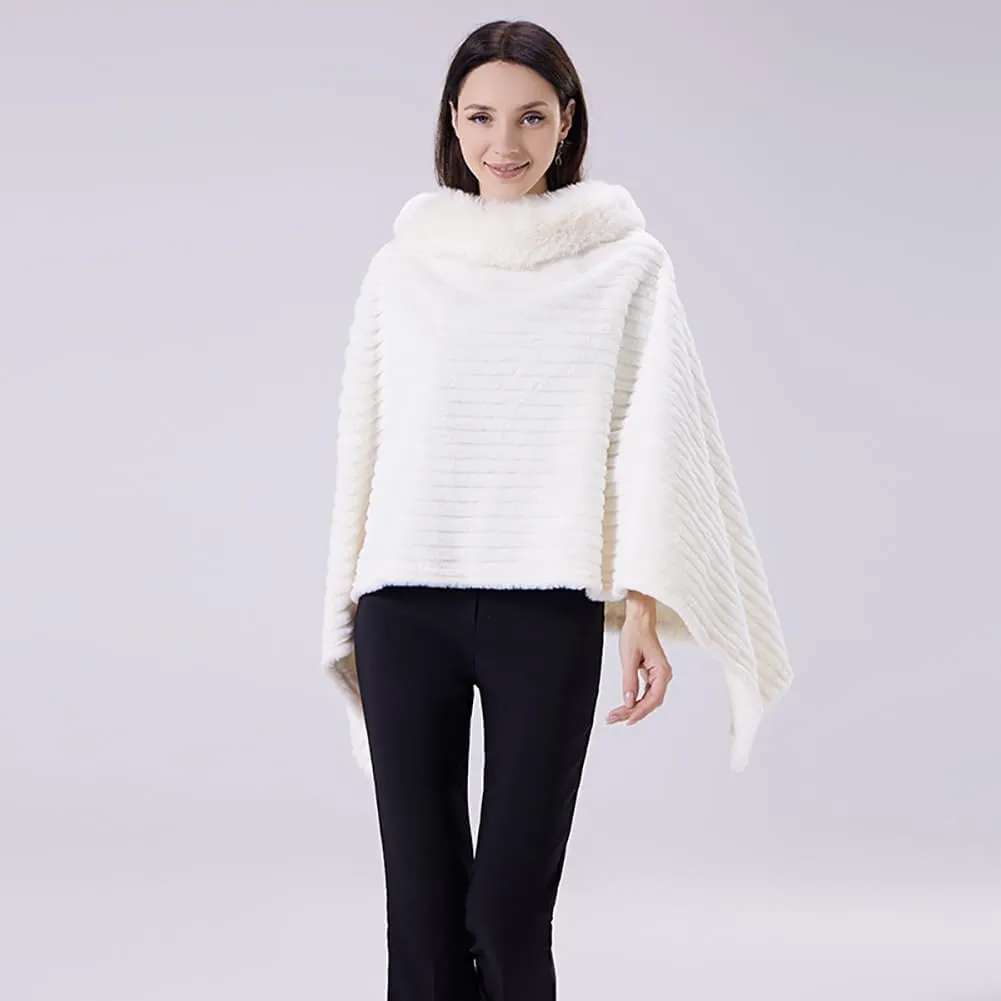 Ponchos for Women Shawls and Wraps, Women Cape Winter Faux Fur Trim Coat, Chenille Faux Fur Collar Cloak, Dressy Cloak for Pa