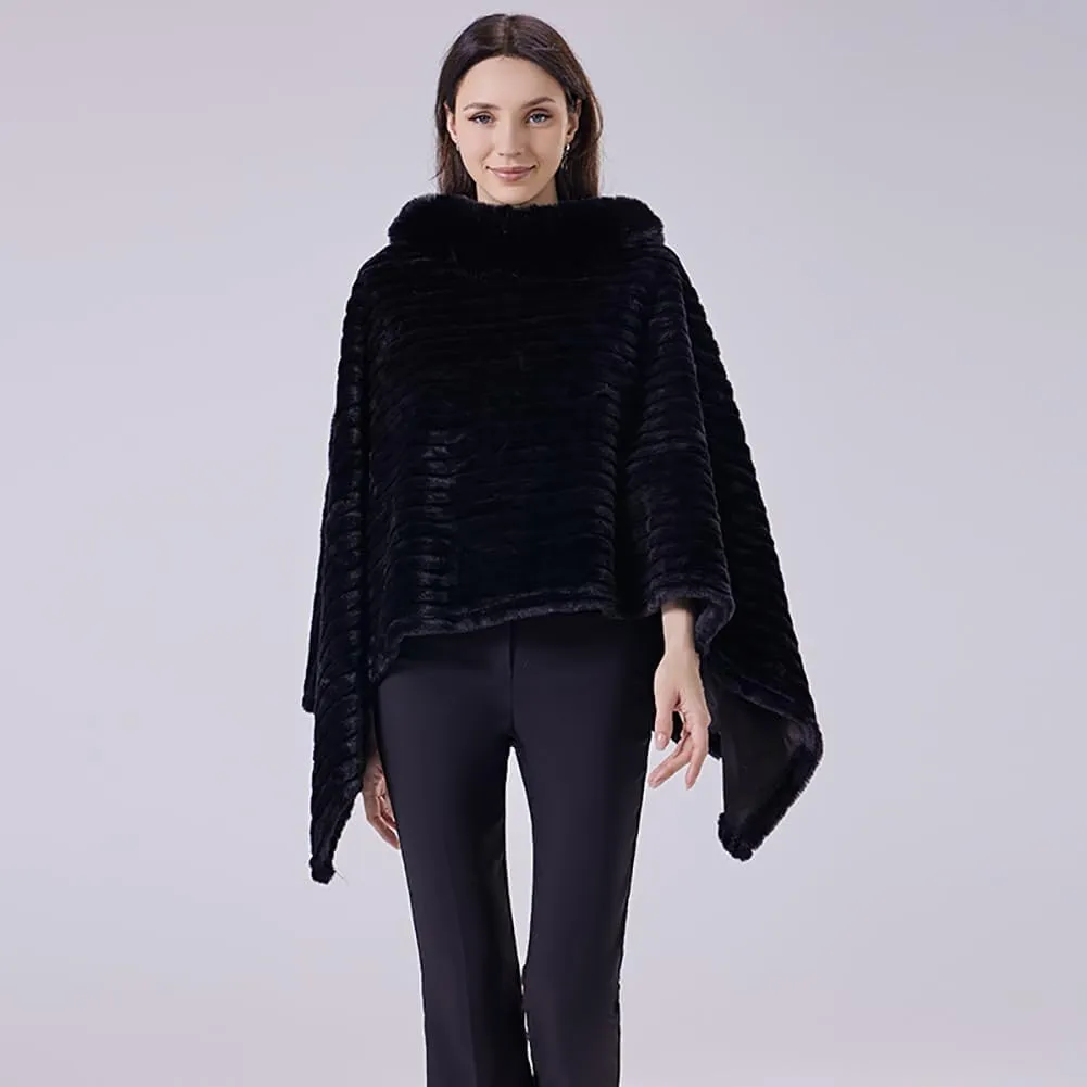 Ponchos for Women Shawls and Wraps, Women Cape Winter Faux Fur Trim Coat, Chenille Faux Fur Collar Cloak, Dressy Cloak for Pa