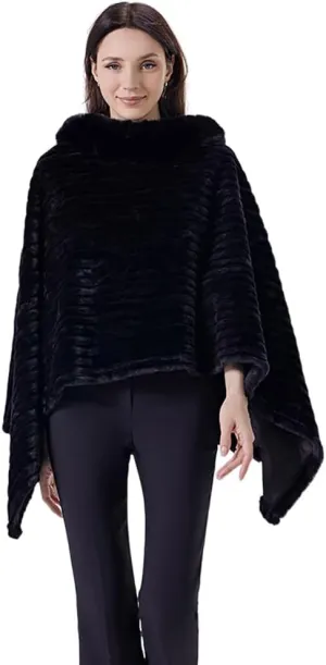 Ponchos for Women Shawls and Wraps, Women Cape Winter Faux Fur Trim Coat, Chenille Faux Fur Collar Cloak, Dressy Cloak for Pa