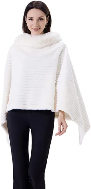 Ponchos for Women Shawls and Wraps, Women Cape Winter Faux Fur Trim Coat, Chenille Faux Fur Collar Cloak, Dressy Cloak for Pa