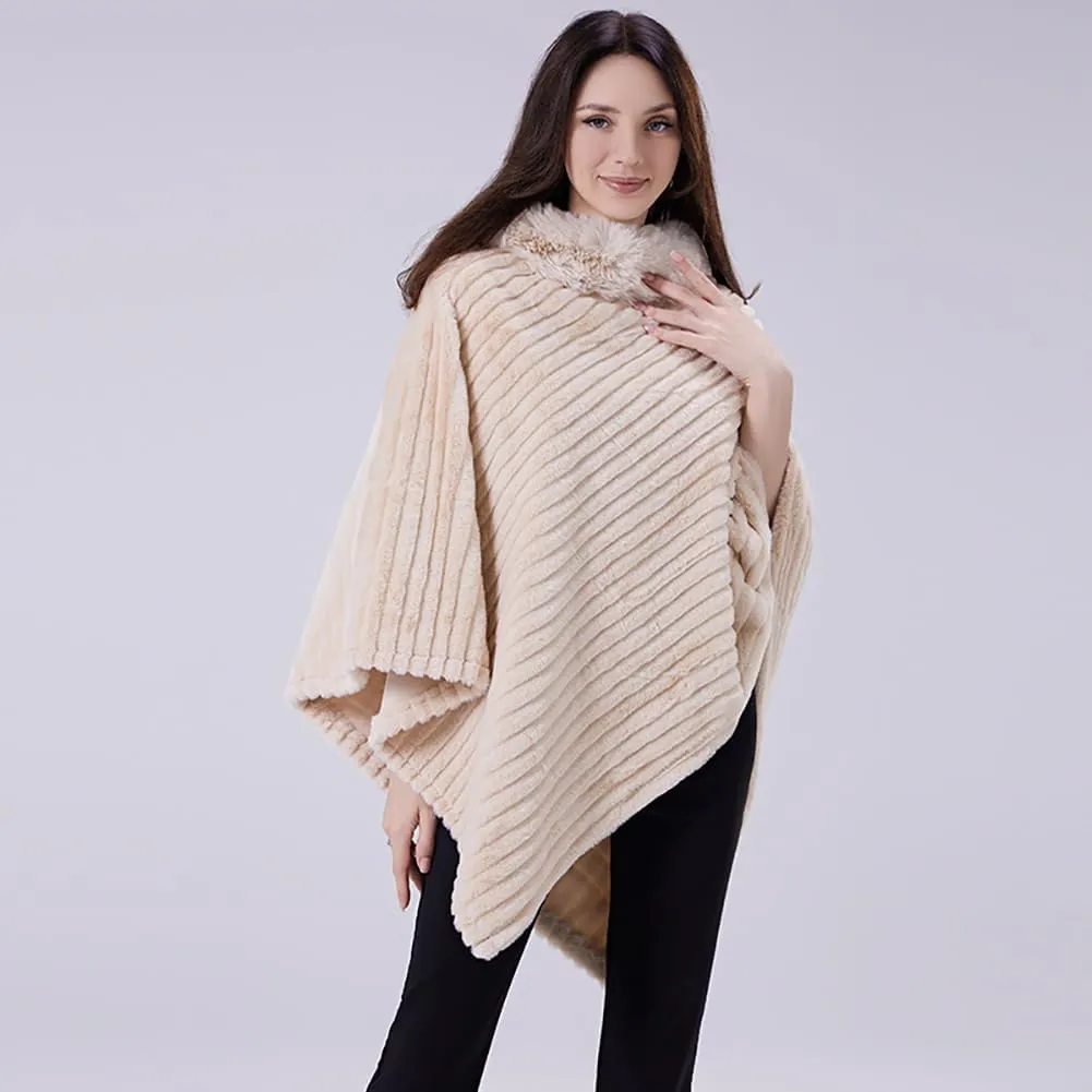 Ponchos for Women Shawls and Wraps, Women Cape Winter Faux Fur Trim Coat, Chenille Faux Fur Collar Cloak, Dressy Cloak for Pa