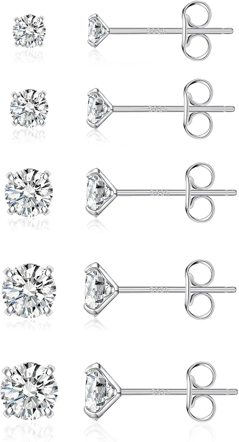 PRETOLE 8 Pairs Sterling Silver Stud Earrings for Women,14K Gold Plated Stud Earrings Set for Women Hypoallergenic Stud Earrings Cubic Zirconia Stud Earrings Small Stud Earrings for Women