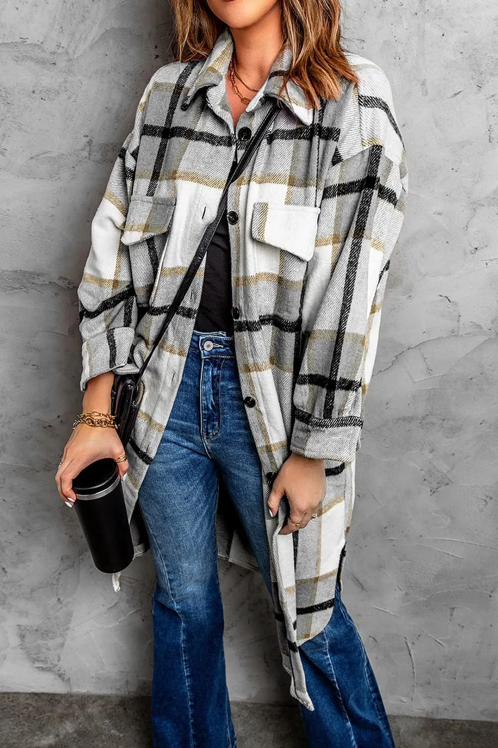 PRETTYGARDEN Women's 2025 Plaid Shacket Jacket Long Sleeve Button Down Shirts Fashion Winter Wool Coats