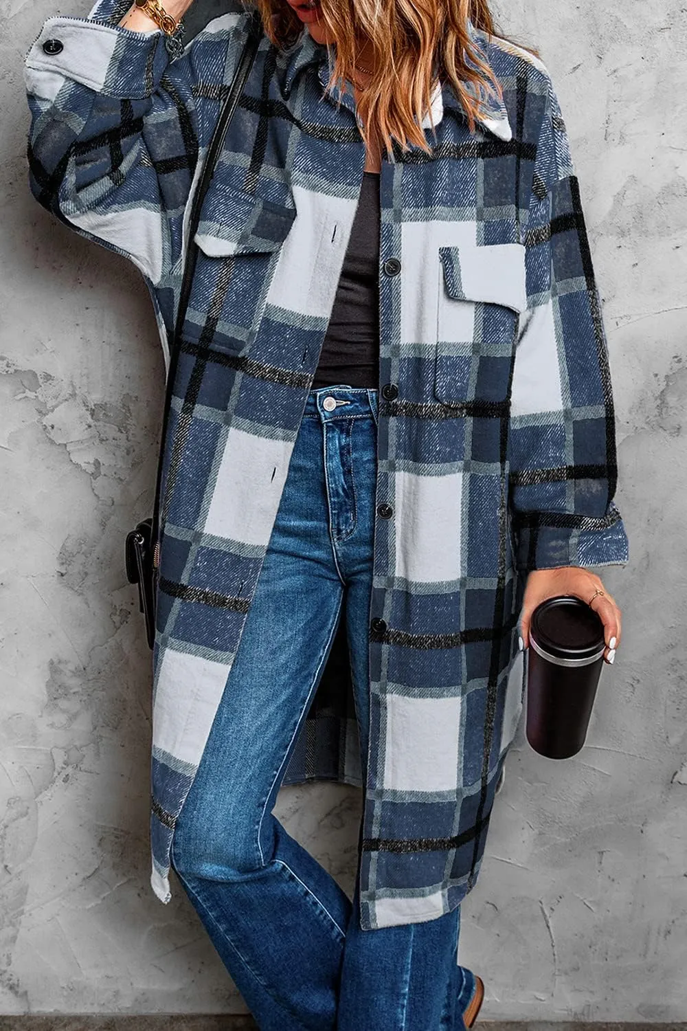 PRETTYGARDEN Women's 2025 Plaid Shacket Jacket Long Sleeve Button Down Shirts Fashion Winter Wool Coats