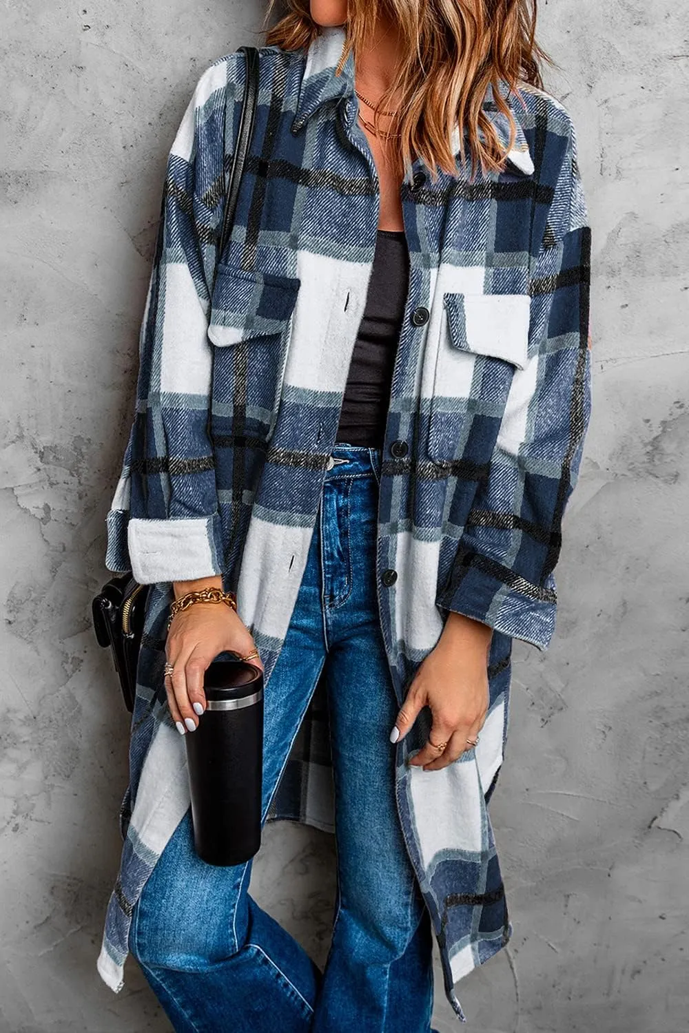 PRETTYGARDEN Women's 2025 Plaid Shacket Jacket Long Sleeve Button Down Shirts Fashion Winter Wool Coats