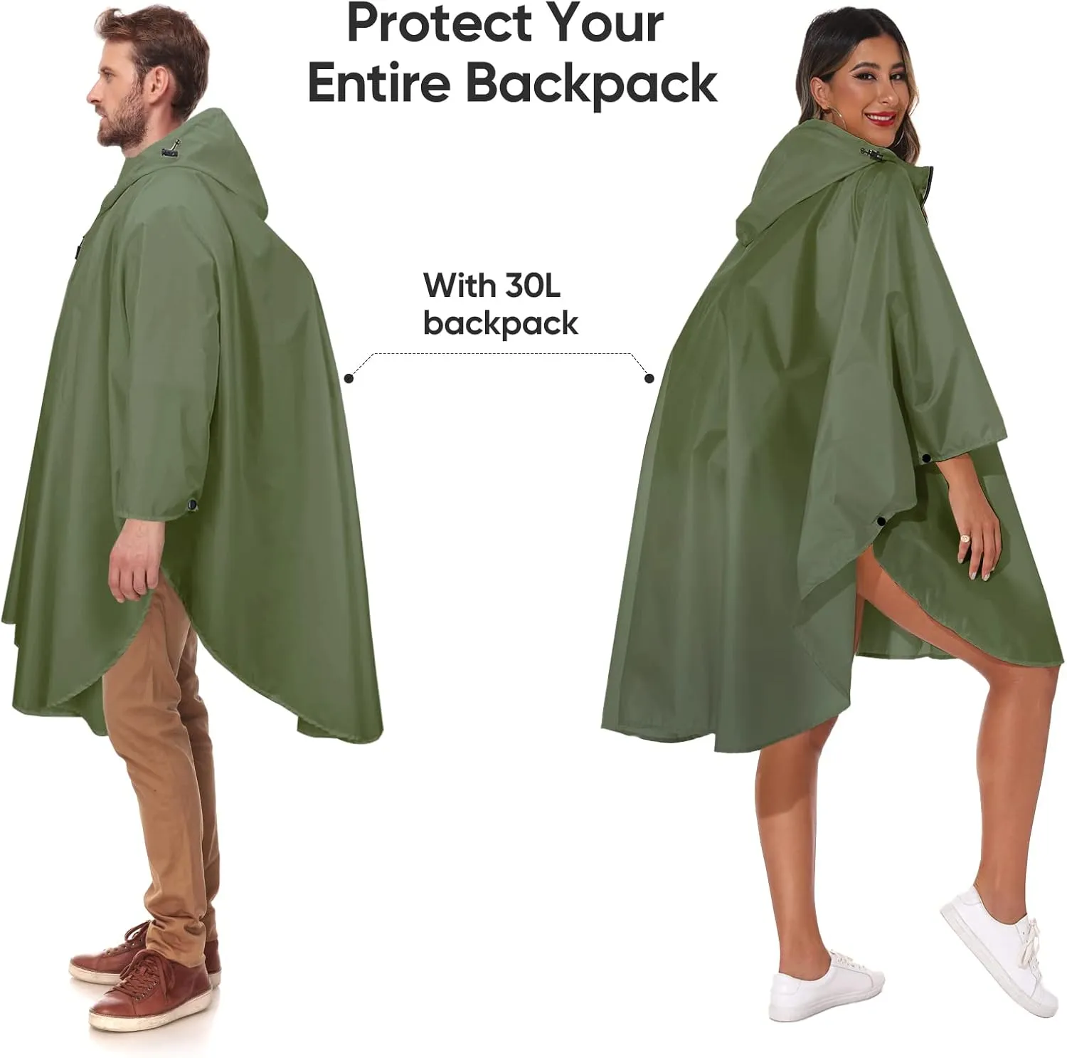 PTEROMY Hooded Rain Poncho for Adult with Pocket and Zipper, Waterproof Lightweight Raincoat for Men and Women