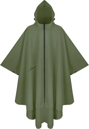 PTEROMY Hooded Rain Poncho for Adult with Pocket and Zipper, Waterproof Lightweight Raincoat for Men and Women
