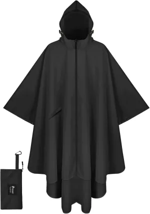 PTEROMY Hooded Rain Poncho for Adult with Pocket and Zipper, Waterproof Lightweight Raincoat for Men and Women