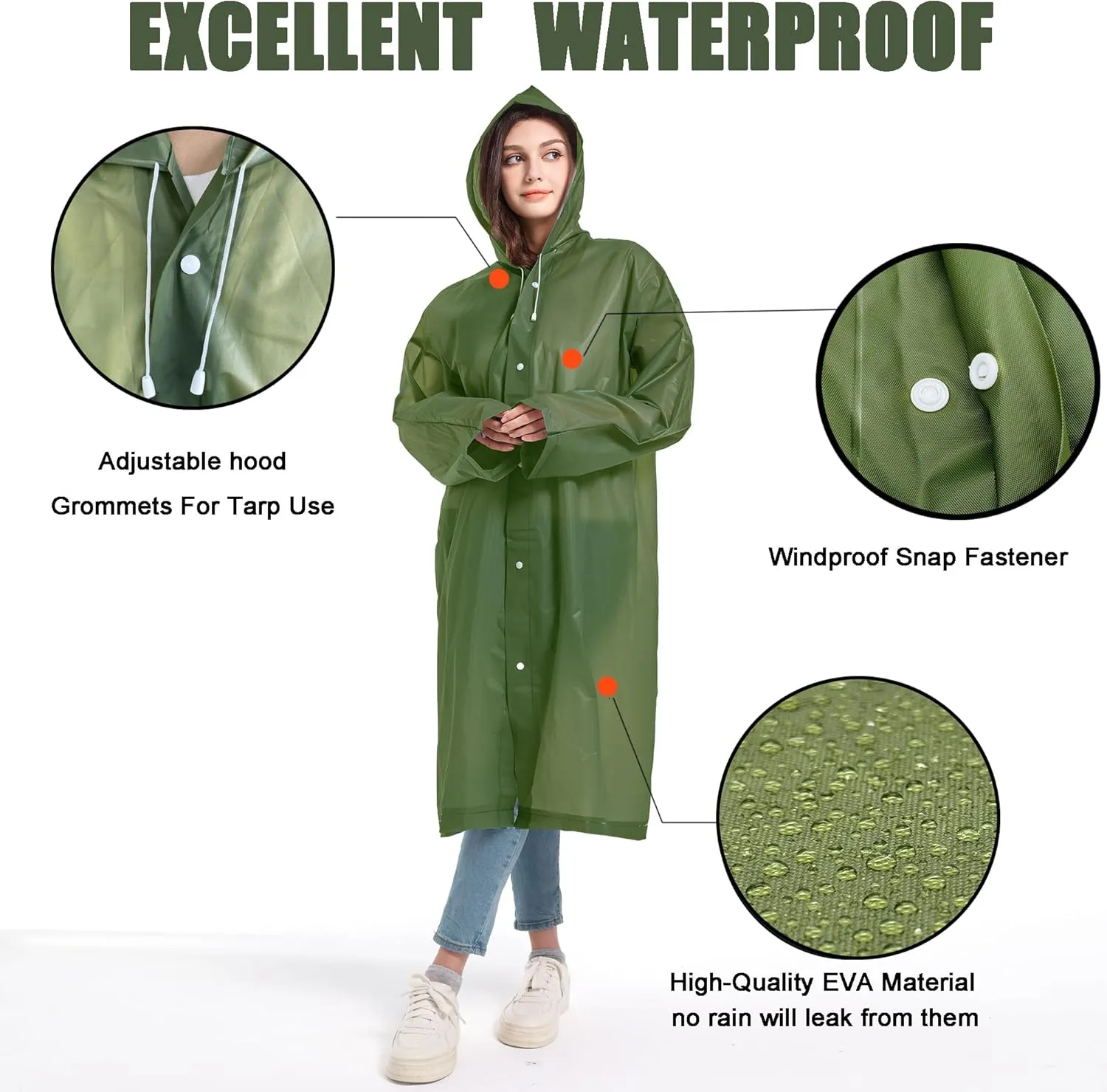 Rain Coats (2 Pack) - Reusable EVA Rain Ponchos for Adults Rain Jackets Raincoats for Men Women