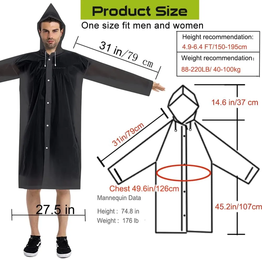 Rain Coats (2 Pack) - Reusable EVA Rain Ponchos for Adults Rain Jackets Raincoats for Men Women
