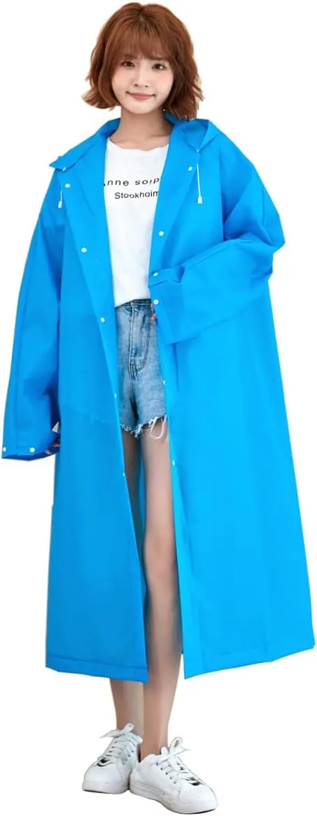 Rain Ponchos for Adults, Reusable Raincoat Rain Jacket with Adjustable Sleeves and Wide Brimmed Hood